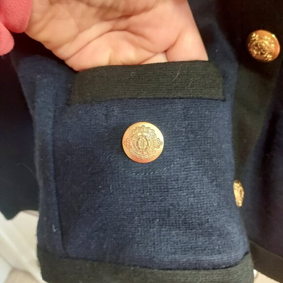 Sandro Wool Navy Blue Black Embossed Button Cardigan - Picture 3 of 9